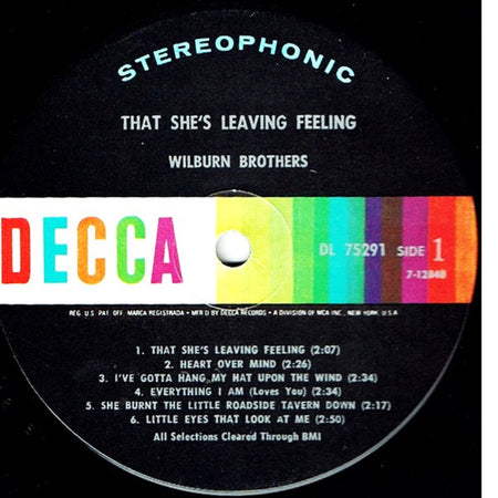 The Wilburn Brothers : That She's Leaving Feeling (LP, Album, Glo)
