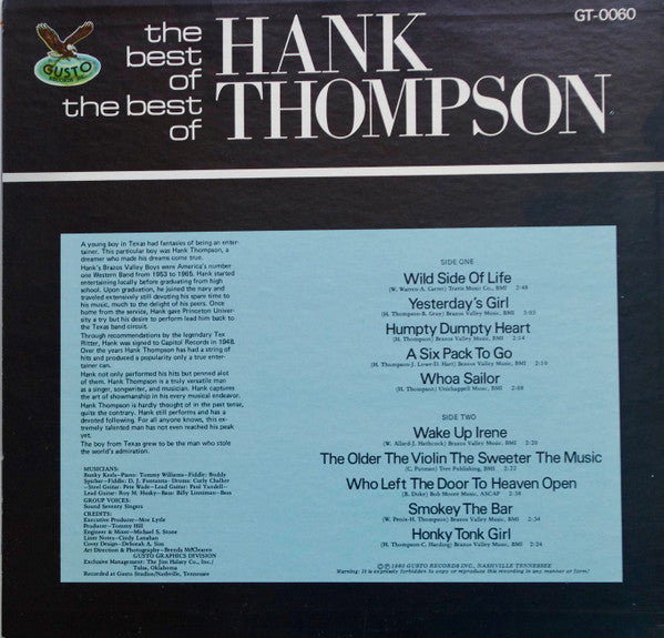 Hank Thompson : The Best Of The Best Of Hank Thompson (LP, Comp)