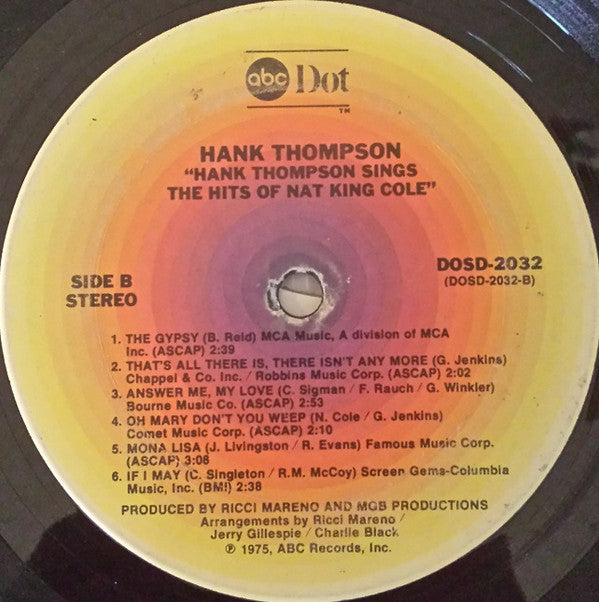 Hank Thompson : Sings The Hits Of Nat "King" Cole (LP, Album)