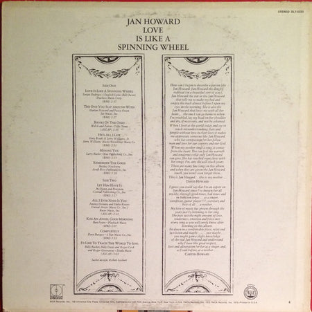 Jan Howard : Love Is Like A Spinning Wheel (LP)