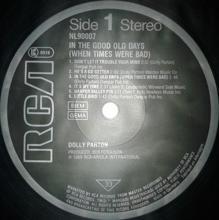 Dolly Parton : In The Good Old Days (When Times Were Bad) (LP, Album, RE)