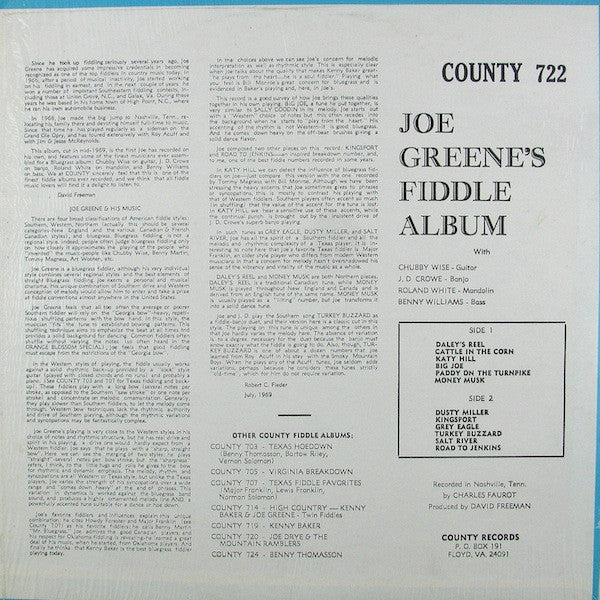 Joe Greene (3) : Joe Greene's Fiddle Album (LP, Album, Col)