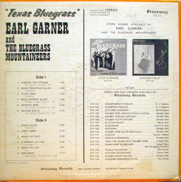Earl Garner And  The Bluegrass Mountaineers : Texas Bluegrass (LP, Album)