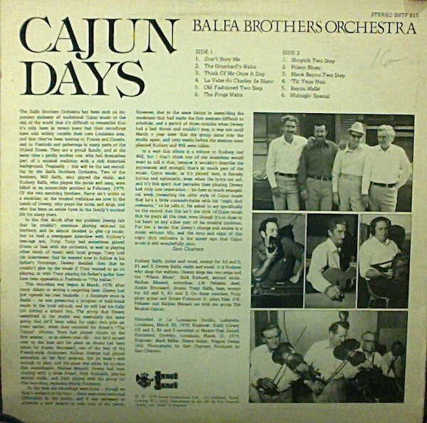 Balfa Brothers Orchestra* : Cajun Days (LP, Album)