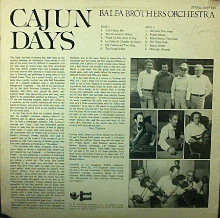 Balfa Brothers Orchestra* : Cajun Days (LP, Album)