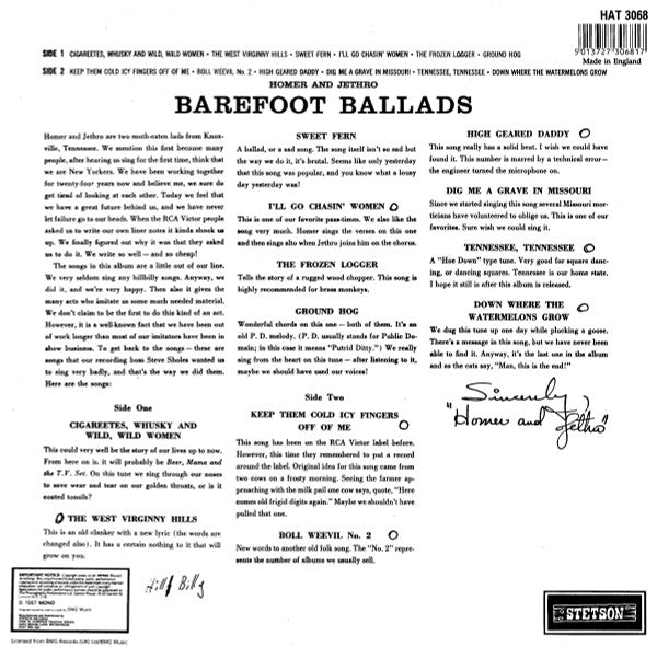 Homer And Jethro : Barefoot Ballads (LP, Album, Mono, RE)