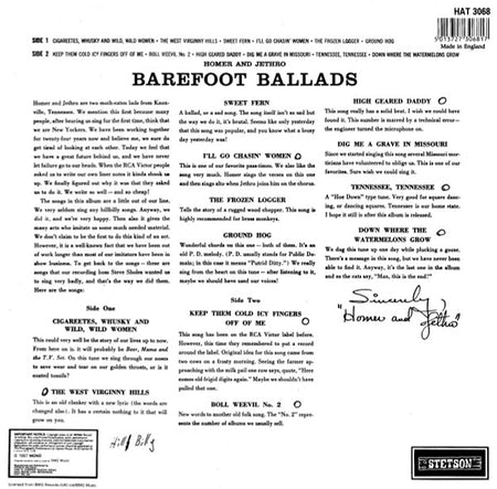 Homer And Jethro : Barefoot Ballads (LP, Album, Mono, RE)