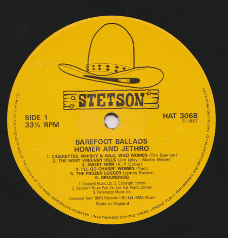 Homer And Jethro : Barefoot Ballads (LP, Album, Mono, RE)