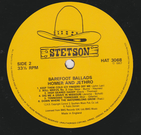 Homer And Jethro : Barefoot Ballads (LP, Album, Mono, RE)