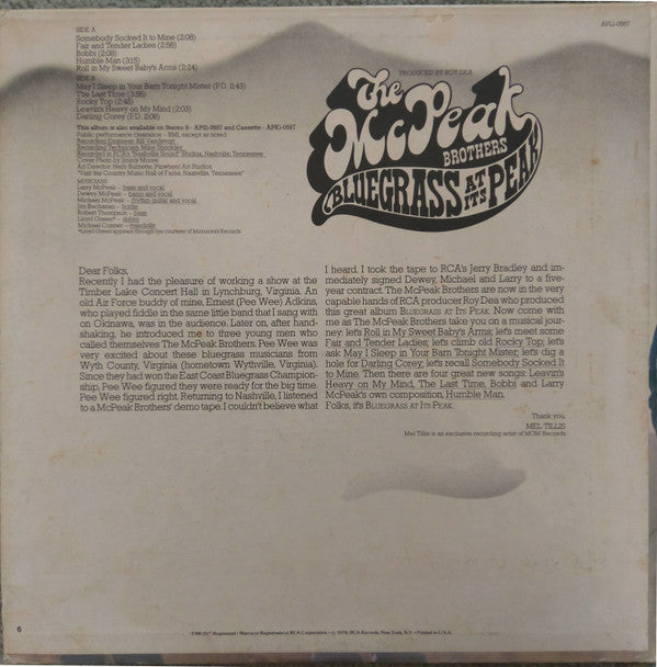 The McPeak Brothers : Bluegrass At Its Peak (LP, Album)