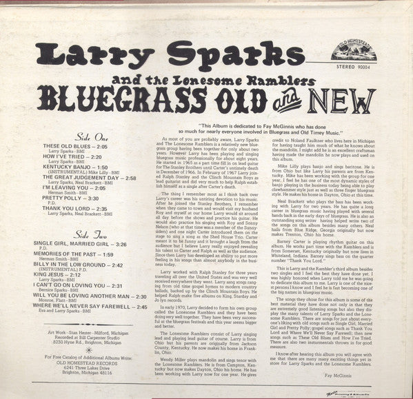 Larry Sparks And The Lonesome Ramblers : Bluegrass Old And New (LP, Album)