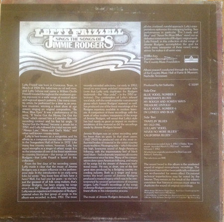 Lefty Frizzell : Lefty Frizzell Sings The Songs Of Jimmie Rodgers (LP, RE, Ter)