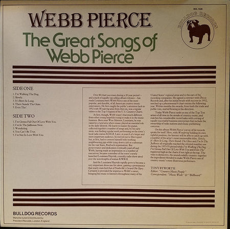Webb Pierce : The Great Songs Of Webb Pierce (LP, Comp)
