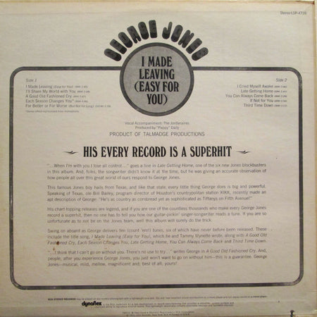 George Jones (2) : I Made Leaving (Easy For You) (LP, Album, Ind)