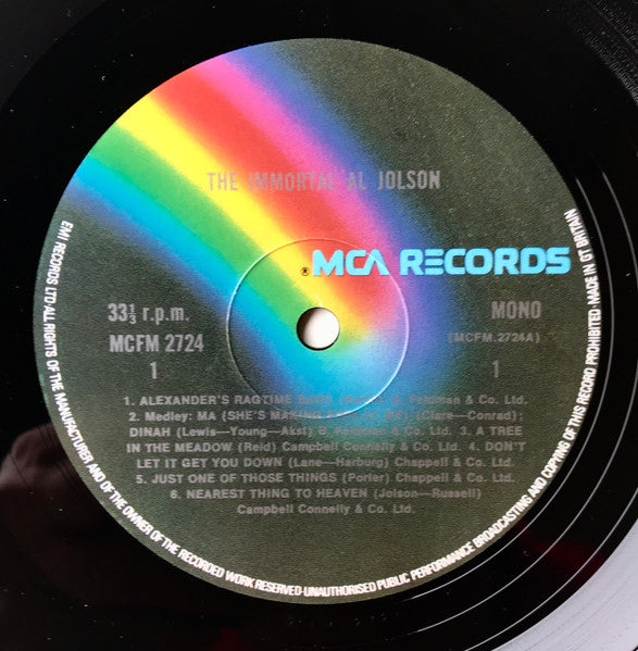 Al Jolson : The Immortal Al Jolson  (LP, Comp, Mono)