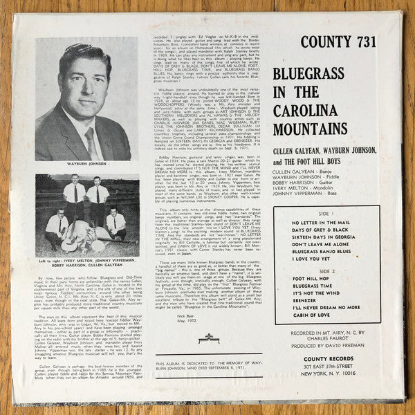 Foot Hill Boys : Bluegrass In The Carolina Mountains (LP, Album)