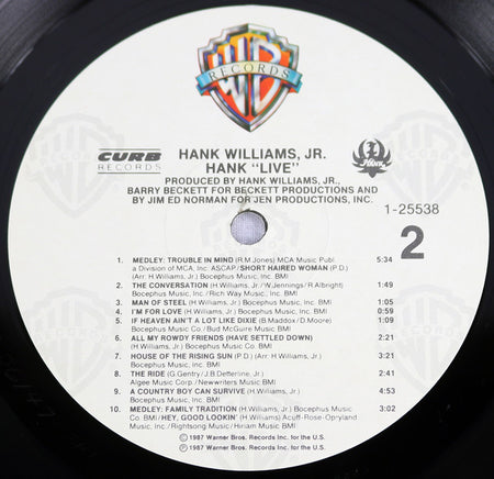 Hank Williams Jr. : Hank "Live" (LP, Album, Spe)