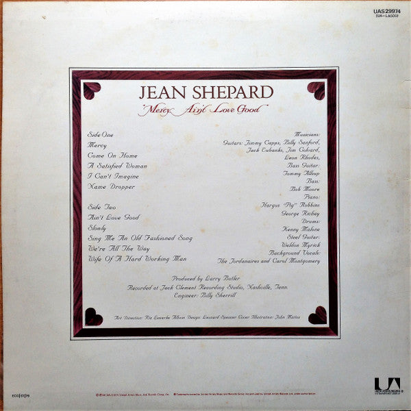 Jean Shepard : Mercy Ain't Love Good (LP, Album)