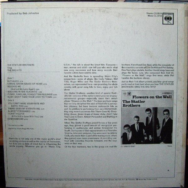 The Statler Brothers : Sing The Big Hits (LP, Album, RE)