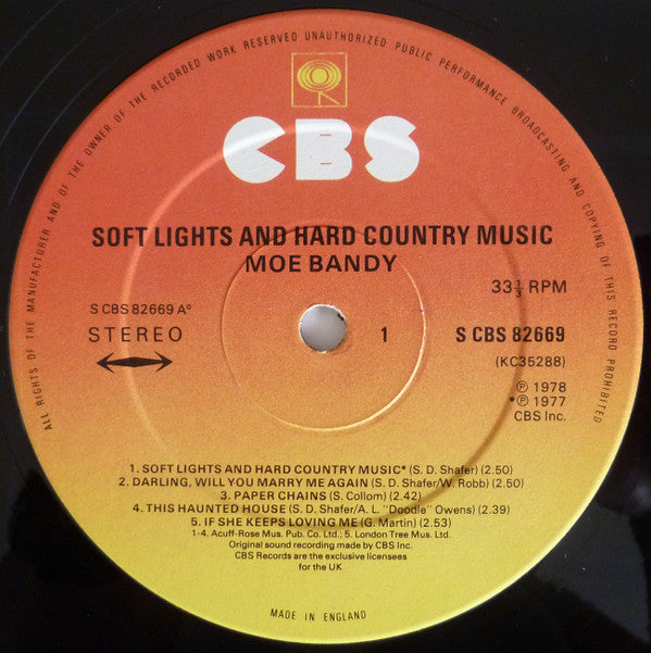 Moe Bandy : Soft Lights And Hard Country Music (LP, Album)