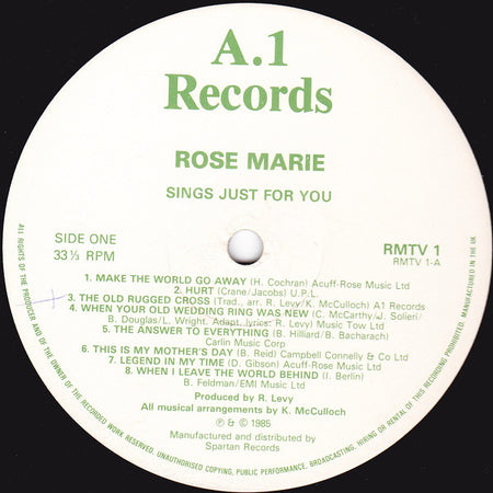 Rose Marie (3) : Sings Just For You (LP, Album)