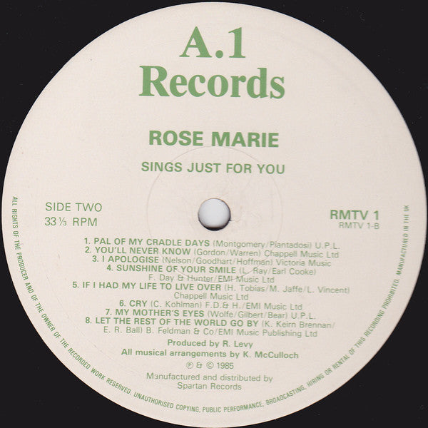 Rose Marie (3) : Sings Just For You (LP, Album)