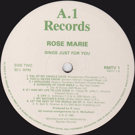 Rose Marie (3) : Sings Just For You (LP, Album)