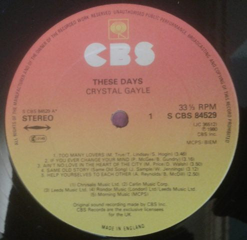 Crystal Gayle : These Days (LP, Album)