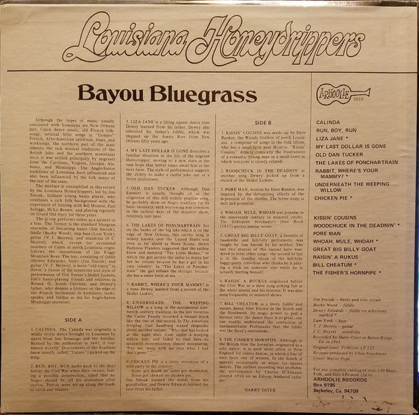 The Louisiana Honeydrippers : Bayou Bluegrass  (LP, Album, Mono, RE)