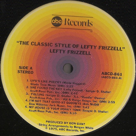 Lefty Frizzell : The Classic Style Of Lefty Frizzell (LP, Album)