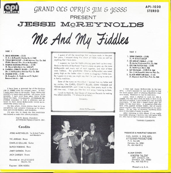 Jesse McReynolds : Me And My Fiddles (LP, Album)