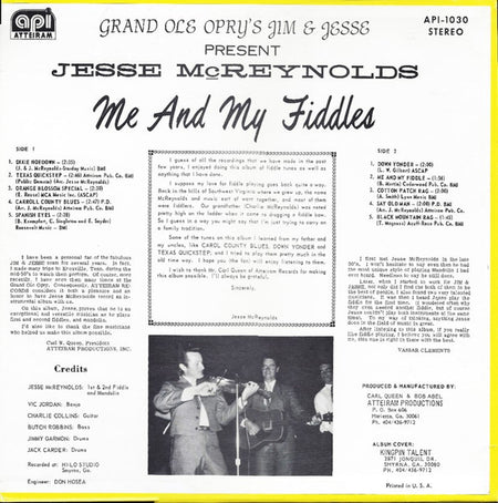 Jesse McReynolds : Me And My Fiddles (LP, Album)