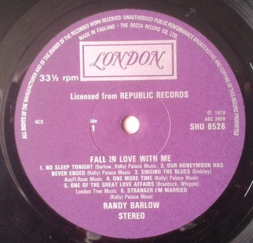 Randy Barlow : Fall In Love With Me (LP, Album)