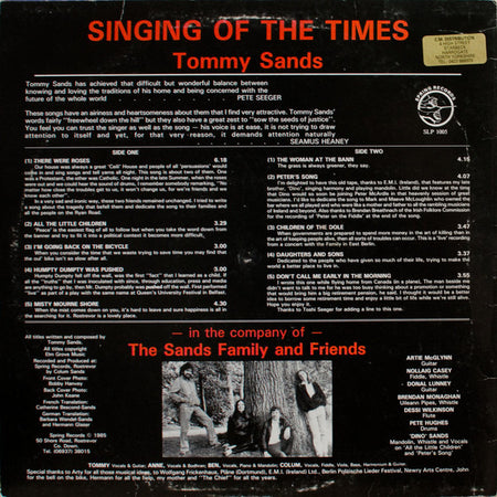 Tommy Sands (2) : Singing Of The Times (LP, Album)