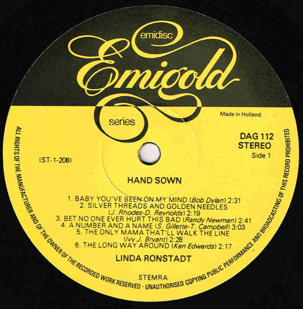Linda Ronstadt : Hand Sown Home Grown (LP, Album, RE)