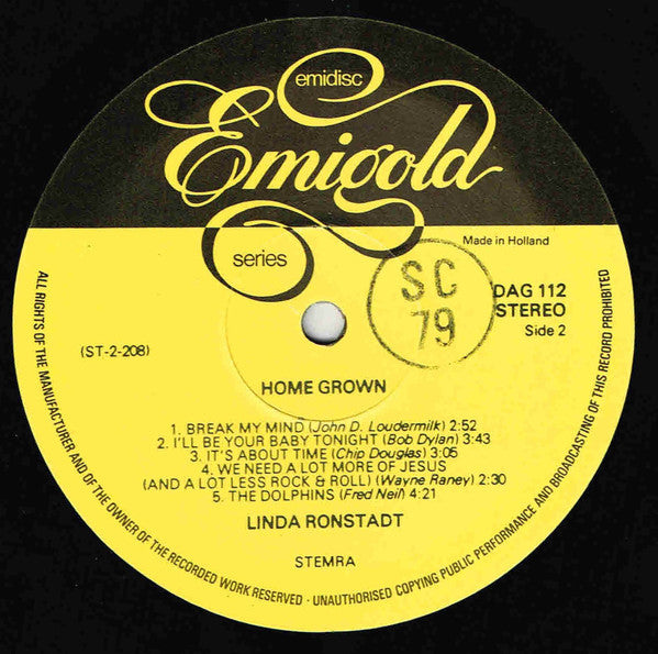 Linda Ronstadt : Hand Sown Home Grown (LP, Album, RE)