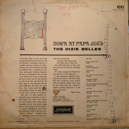 The DixieBelles With Cornbread And Jerry : Down At Papa Joe's (LP)