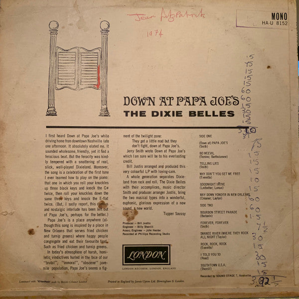 The DixieBelles With Cornbread And Jerry : Down At Papa Joe's (LP)
