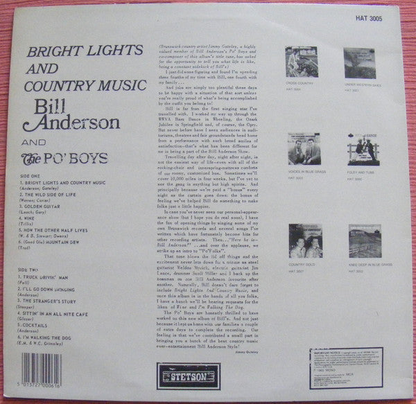 Bill Anderson (2) And Po' Boys : Bright Lights And Country Music (LP, Album, Mono, RE)
