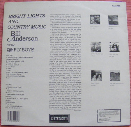 Bill Anderson (2) And Po' Boys : Bright Lights And Country Music (LP, Album, Mono, RE)