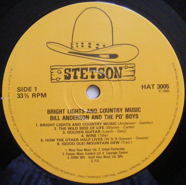 Bill Anderson (2) And Po' Boys : Bright Lights And Country Music (LP, Album, Mono, RE)