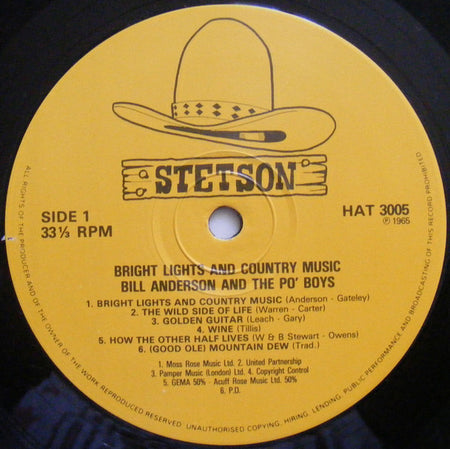 Bill Anderson (2) And Po' Boys : Bright Lights And Country Music (LP, Album, Mono, RE)