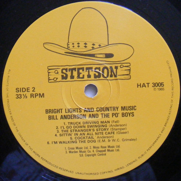 Bill Anderson (2) And Po' Boys : Bright Lights And Country Music (LP, Album, Mono, RE)