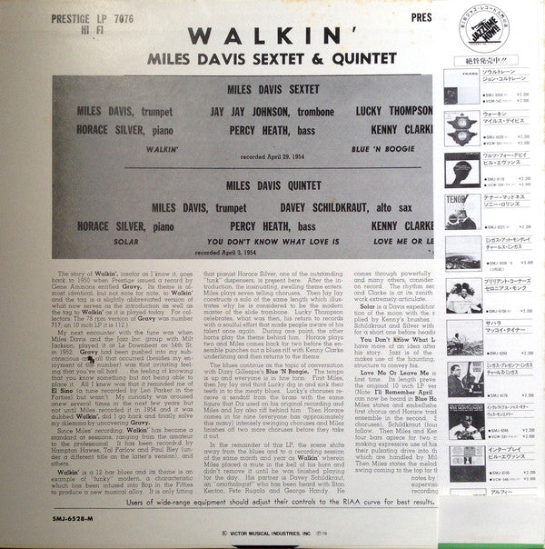 Miles Davis All Stars : Walkin' (LP, Album, Comp, Mono, RE)