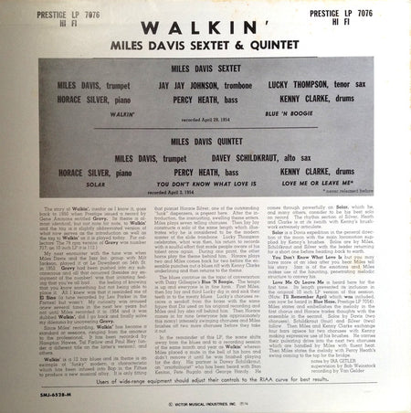 Miles Davis All Stars : Walkin' (LP, Album, Comp, Mono, RE)