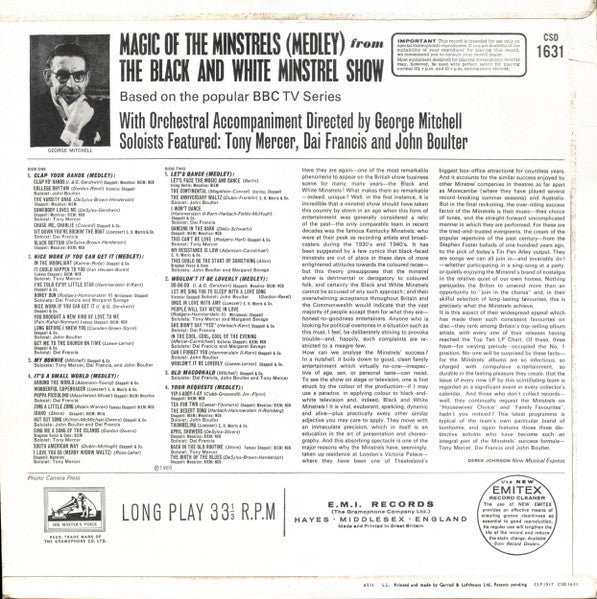 The George Mitchell Minstrels Featuring Tony Mercer, Dai Francis And John Boulter : Magic Of The Minstrels (LP, Album)