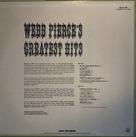 Webb Pierce : Webb Pierce's Greatest Hits (LP, RE)
