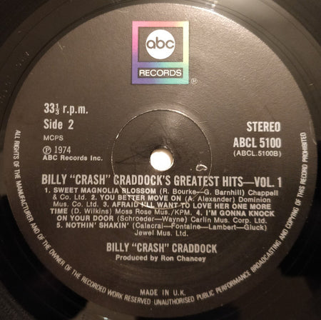 Billy 'Crash' Craddock : Greatest Hits : Volume One (LP, Comp)
