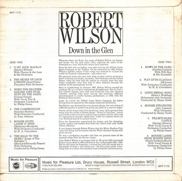 Robert Wilson (3) : Down In The Glen (LP, Album, Mono)