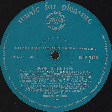 Robert Wilson (3) : Down In The Glen (LP, Album, Mono)